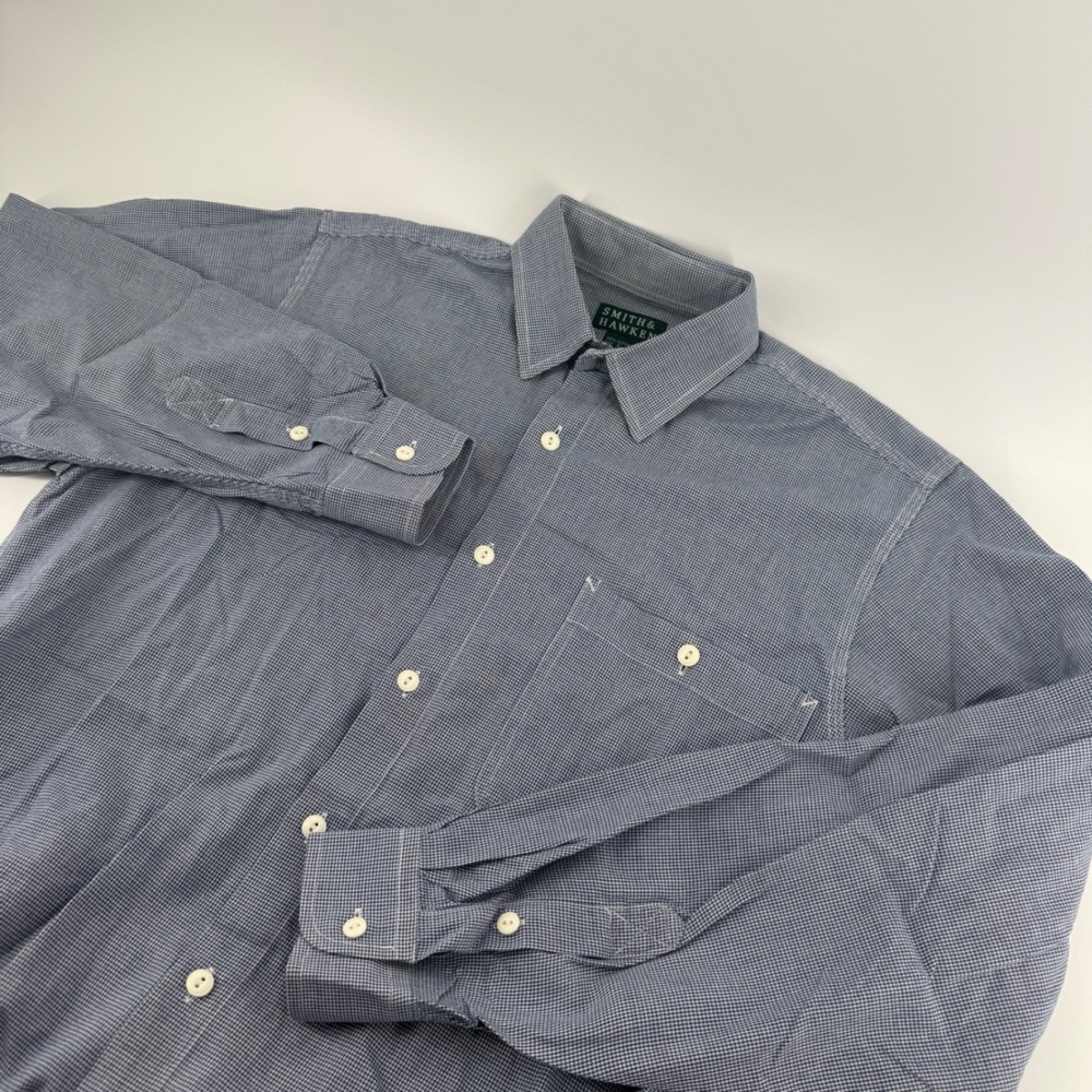 Vintage Smith & Hawken Mens Blue White Houndstooth Cotton Button Down Shirt S